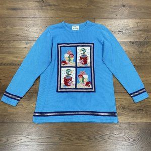 Quacker Factory Sweater Tunic Women Medium Embroidered Sea Life Seashell Coastal